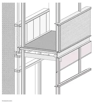 Tektonische Detailskizze der Stahlfluchtbalkone
