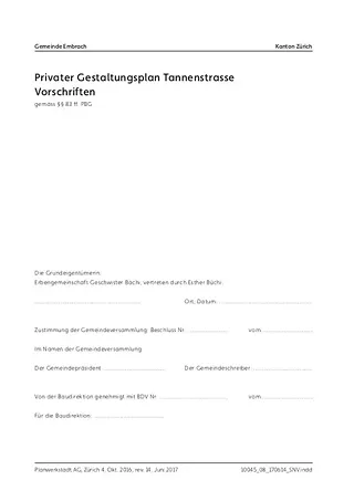 Vorschriften Privater Gestaltungsplan Tannenstrasse