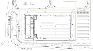 Situation Gesamtareal mit Verkehrsfluss der Anlieferung / Abholer