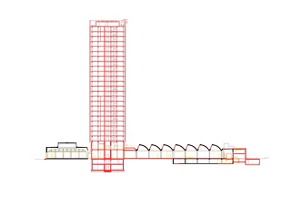 Coupe transversale entre l'existant et la nouvelle construction