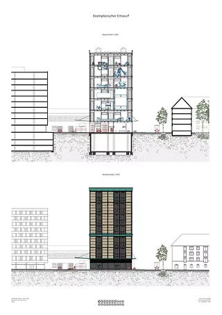 Schnitt und Westfassade