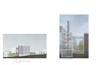 Südfassade und Blick entlang der Westfassade