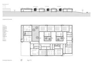 Coupe longitudinale et plan du rez-de-chaussée