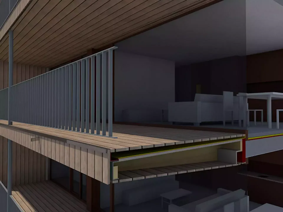 Detailschnitt durch Balkonschicht (Rendering)