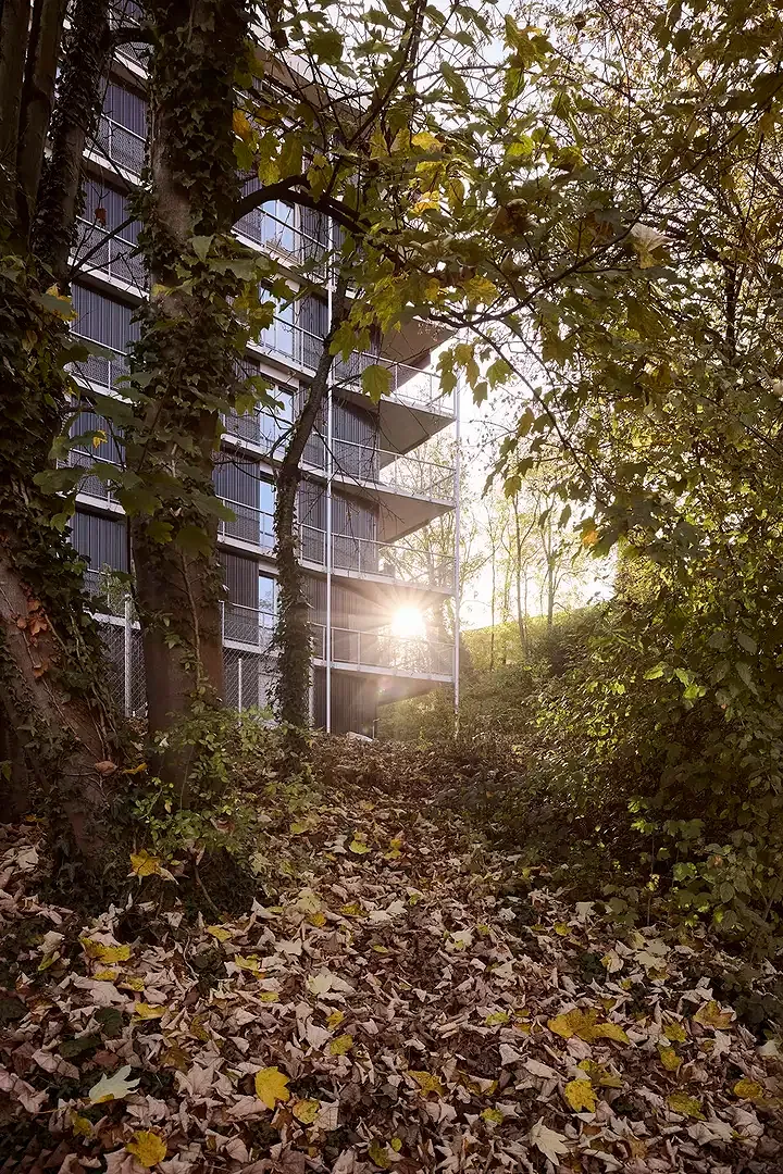 Façade en céramique avec arbres