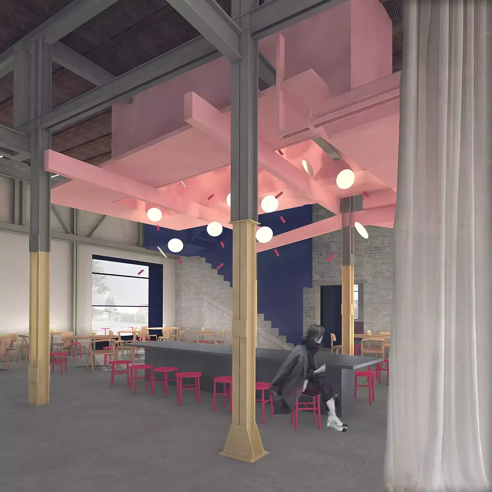 Restauration et bureau dans l'ancienne station de téléphérique – Salle de restaurant/Projet Eveline Herrmann et Isabelle Schaad