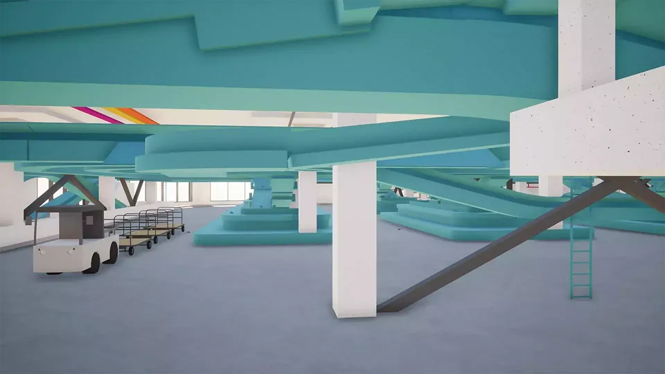Innenvisualisierung Halle Gepäcksortieranlage in Twinmotion