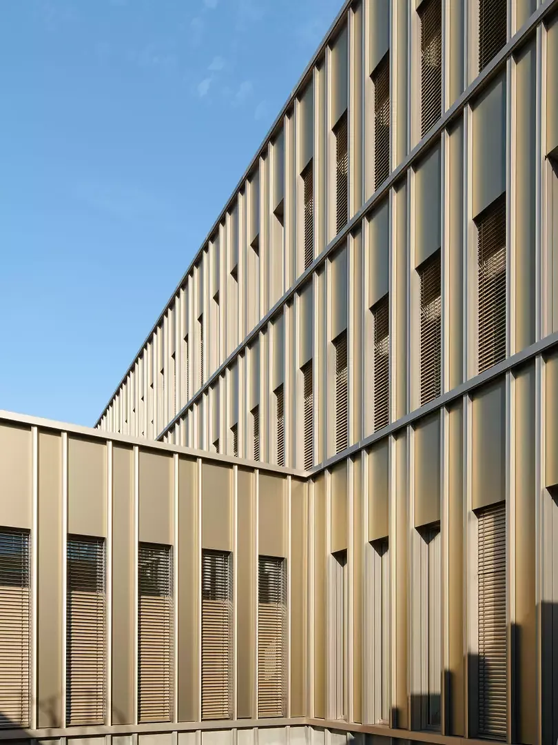HIF Innenhof Fassade des Labortrakts, Detail Lisenen.