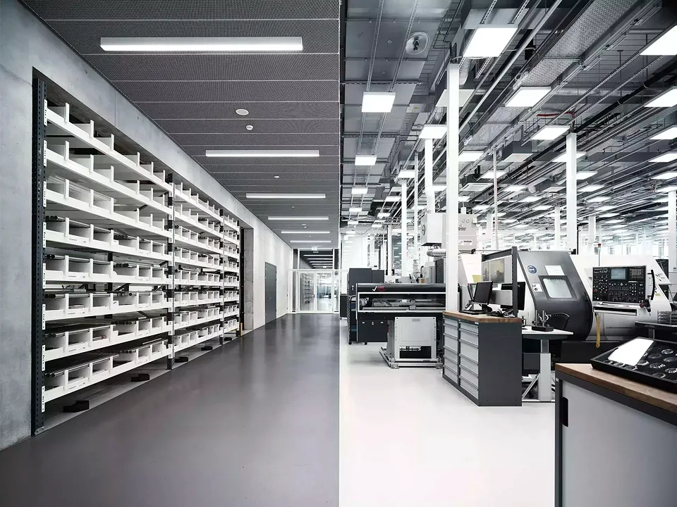 IWC Manufakturzentrum: metal bar storage and case production.