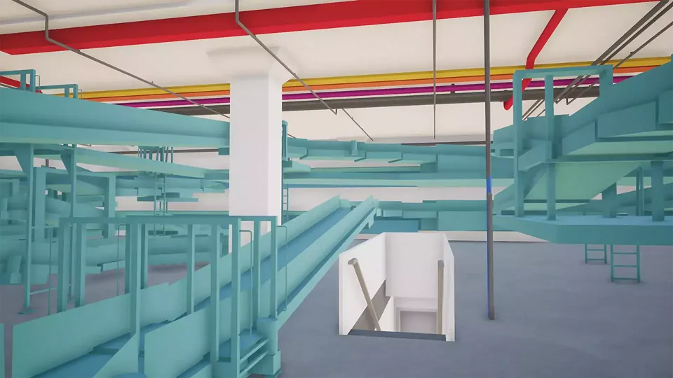 Innenvisualisierung Halle Gepäcksortieranlage in Twinmotion