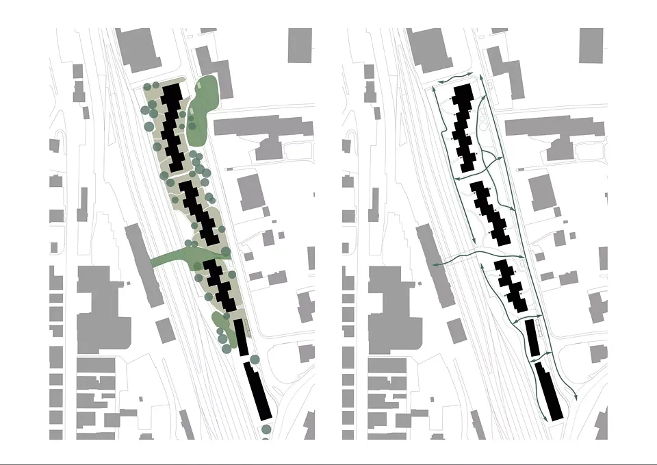 Plan conceptuel des espaces libres et des cheminements
