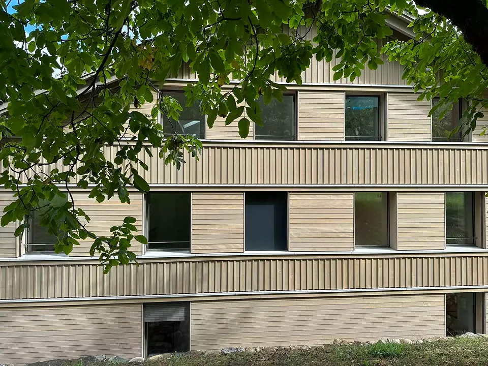 Südfassade mit Nussbaum