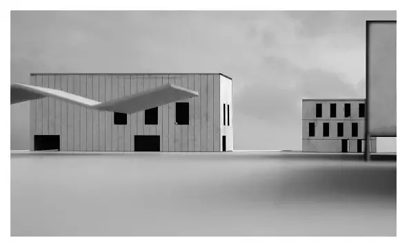 Konzeptbild Nr. 3: Kulturmeile mit Museen, Theater und Kino (südöstlich gelegen). Faltdach für Flugzeuge ist bestehend. / ©patricegruner