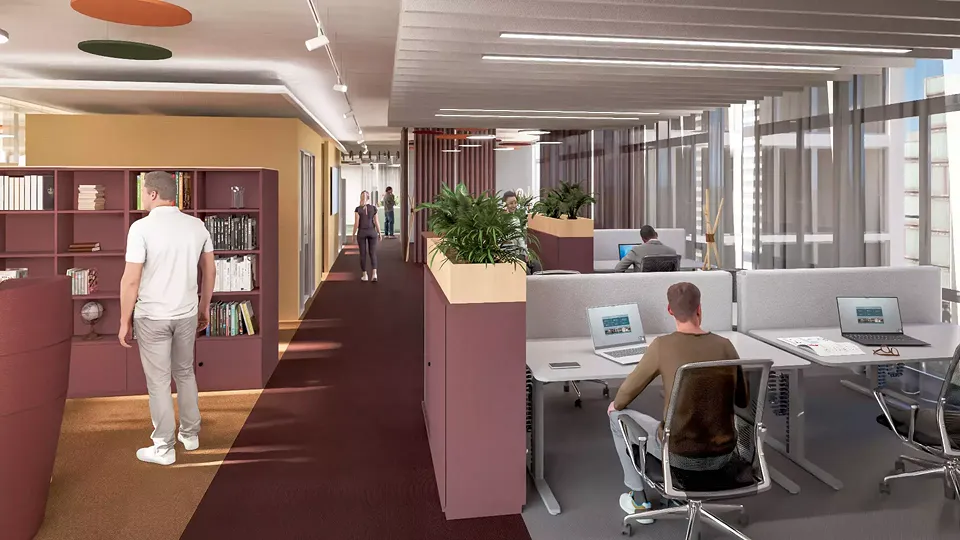 Visualisierung Grossraumbüro / Bibliothek