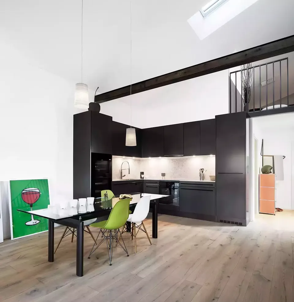 Intérieur villa A: loft rez-de-chaussée cuisine
