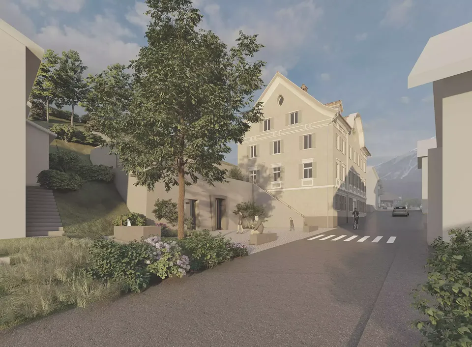 Altbau als Kopfbau mit Anbau