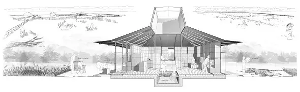 The house and its inhabitants are inserted in the cycle of nature of the site.