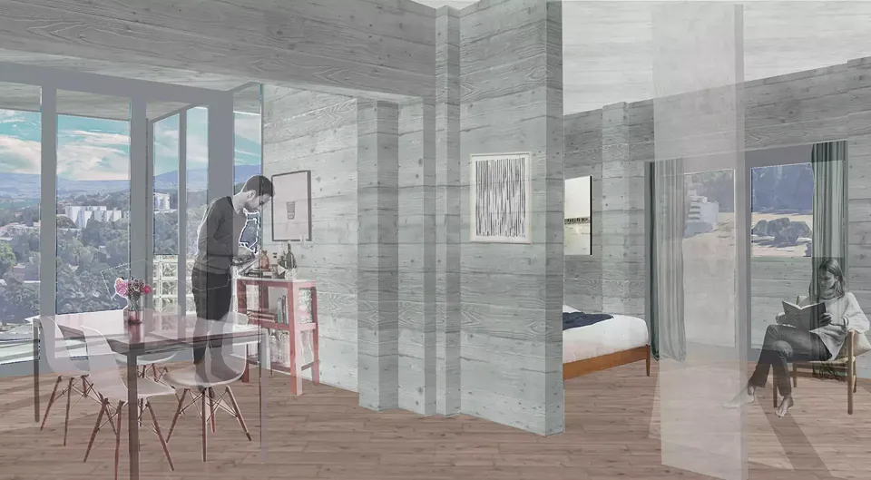 Visualisierung Wohnung im Hochhaus/ Anbau