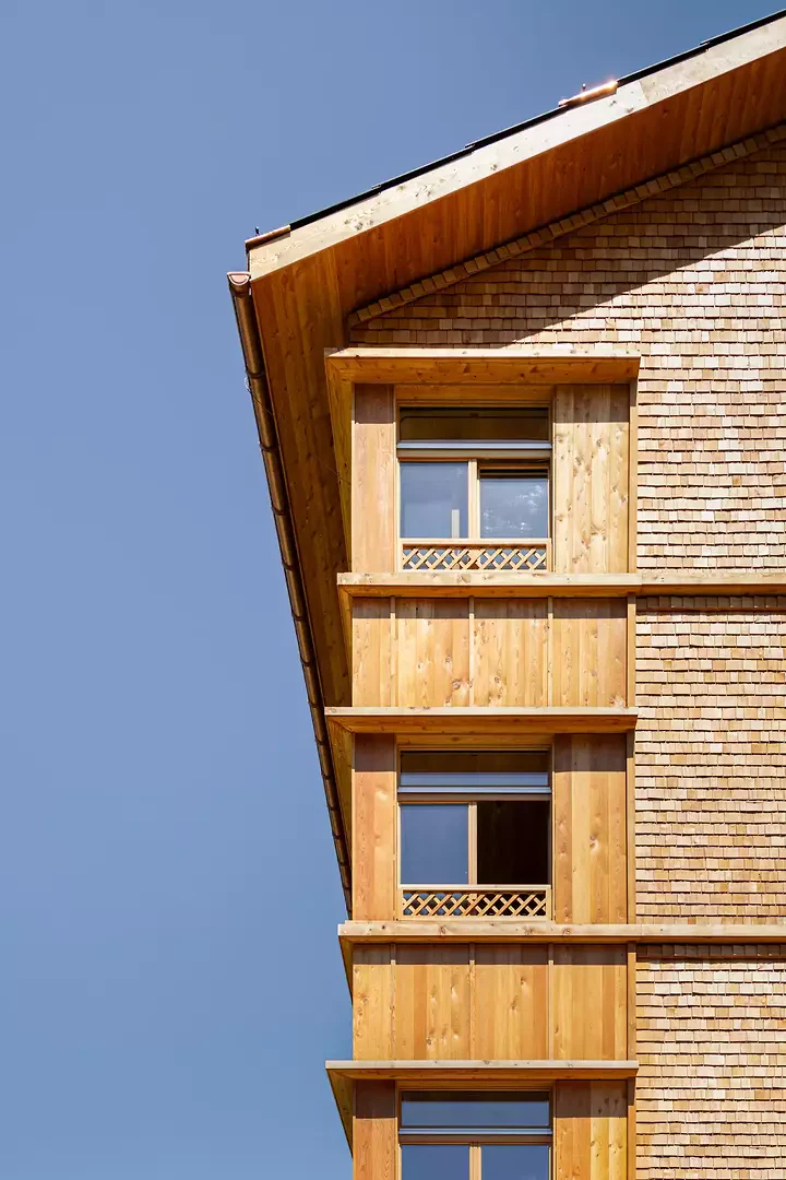 Jeu de surfaces en bardeaux et bardage en bois