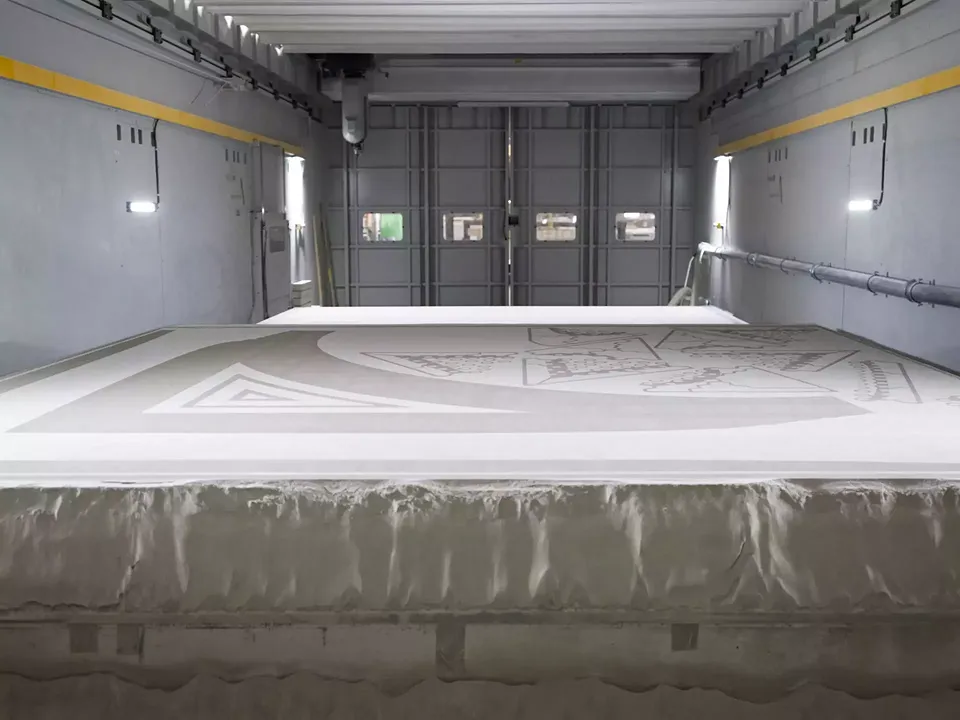 Grossformatiger Sand-3D-Drucker zur Herstellung der vollständig kreislauffähigen Schalungen der Deckenelemente der NEST-Unit STEP2.