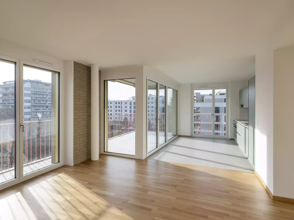 Séjour-cuisine, appartement d'angle