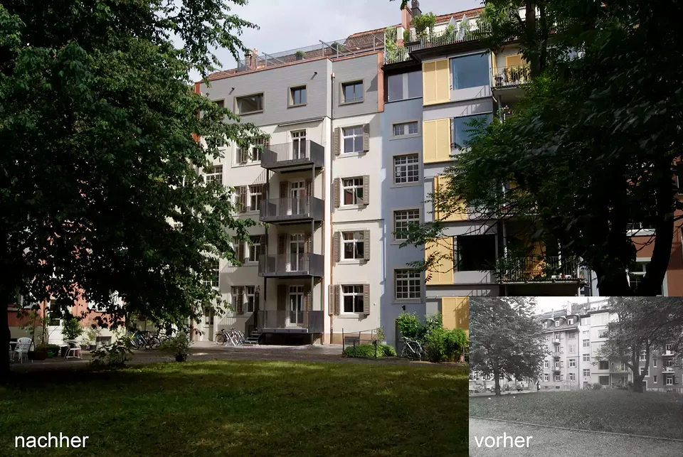 Façade de cour avant/après