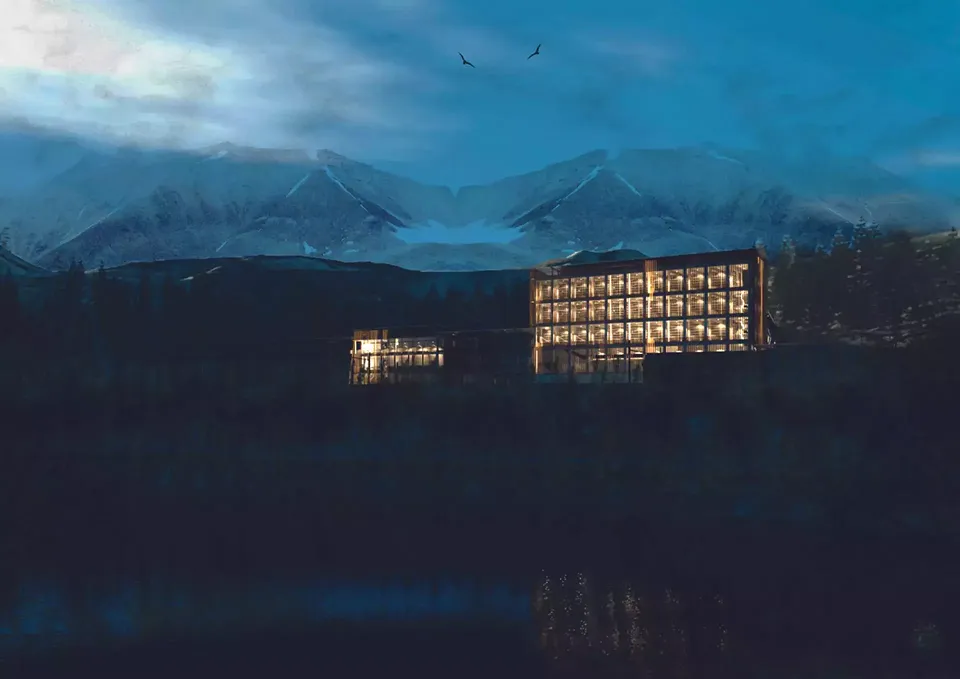 Centrale à béton & gravière: vue extérieure  dans la nuit
