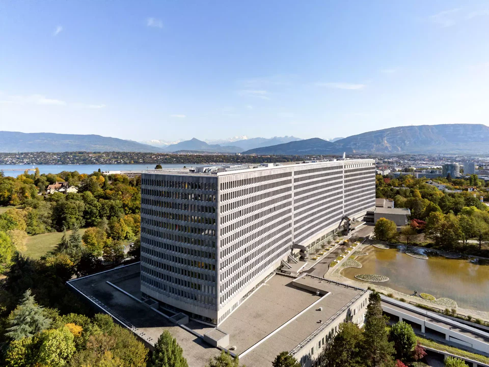 Luftbild mit Genf im Hintergrund, Internationale Arbeitsorganisation