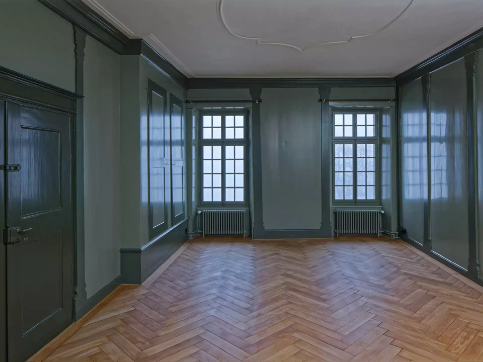 Mittleres Südostzimmer Obergeschoss, mit Fischgrätparkett