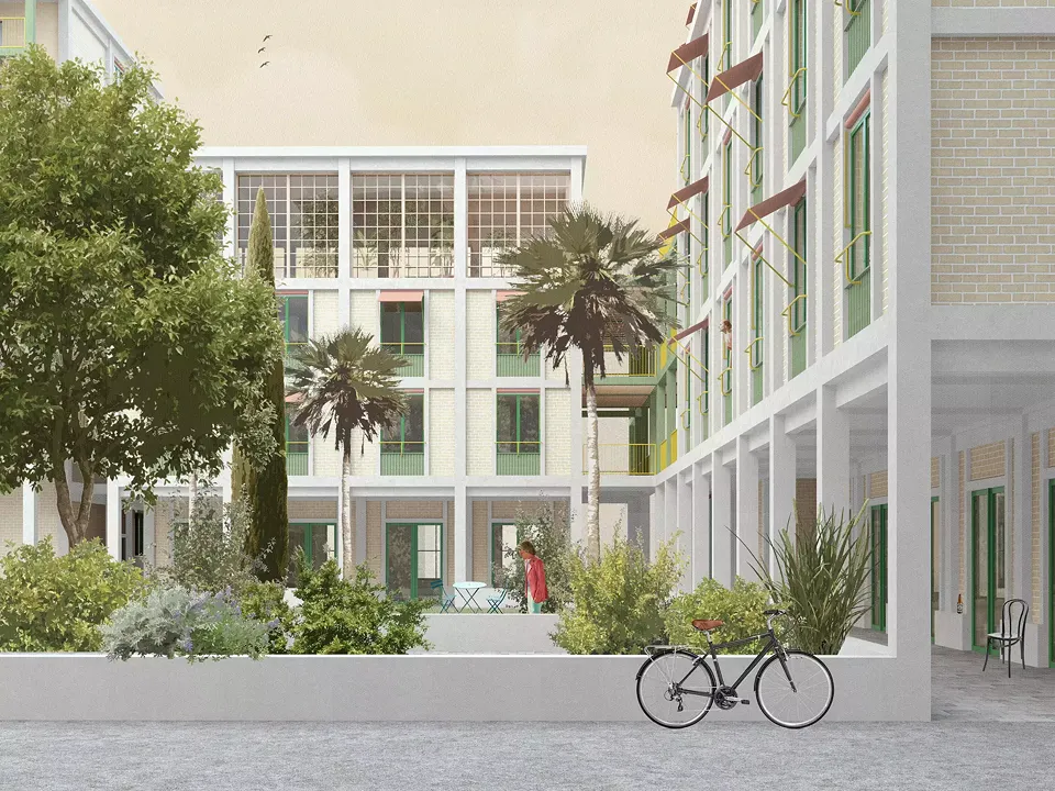 Vue de la cour intérieure avec jardins
