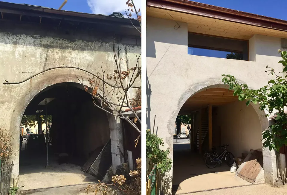 Façade sur cour avant et après travaux