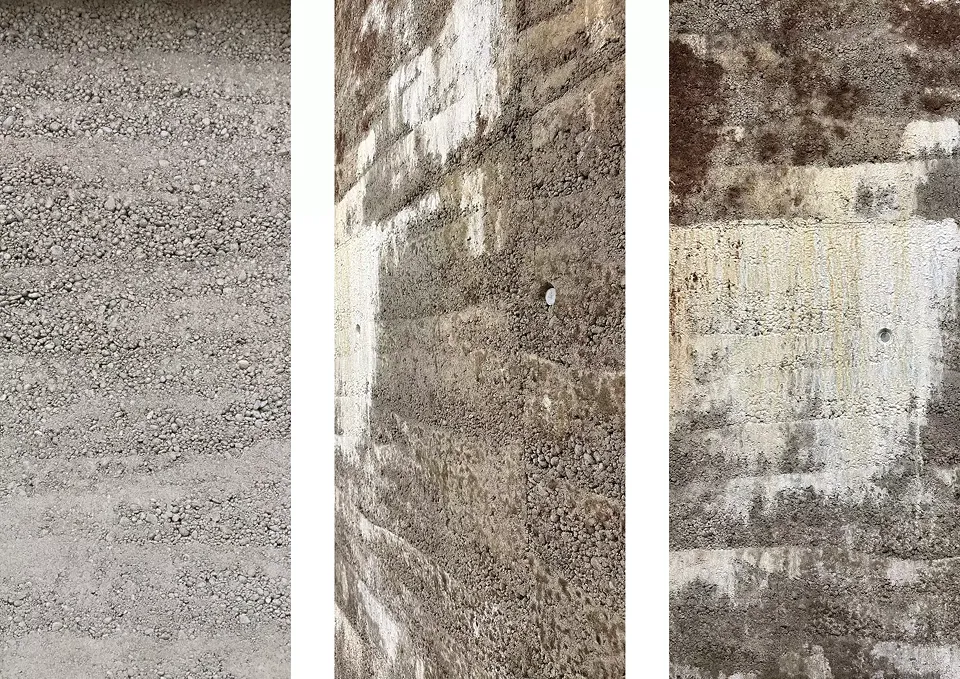 Nahaufnahmen der Materialität (links: neu, mitte & rechts mit Patina)