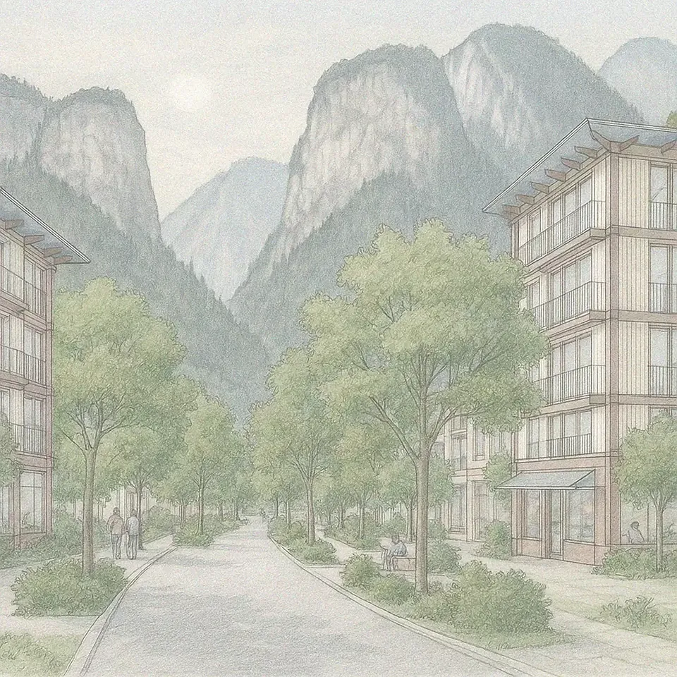 Visualisation de la végétalisation le long de la Compognastrasse