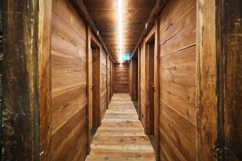 circulation horizontale en madriers existants de mélèze