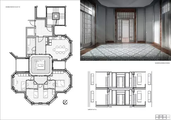 Grundriss Mst 1:33 | Wohnungsschnitt | Innenraum | Wohnzimmer | Zürcherstrasse |