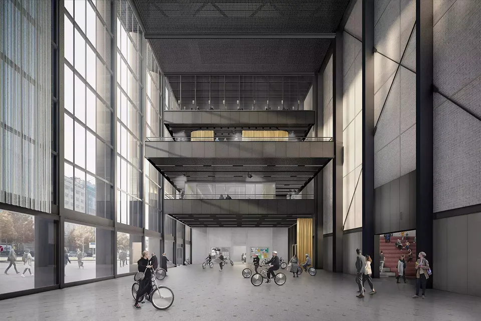 Une fois que l’on aura supprimé  les parkings, l’espace intérieur  du showroom, inondé de lumière, retrouvera sa spaciosité d’antan.  En tant qu’espace multifonctionnel,  il sera en dialogue constant avec  le monde extérieur.