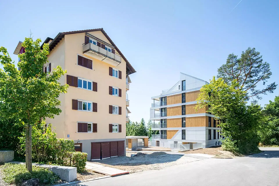 Aussenansicht Umbauphase Prozess Bestand und Umbau