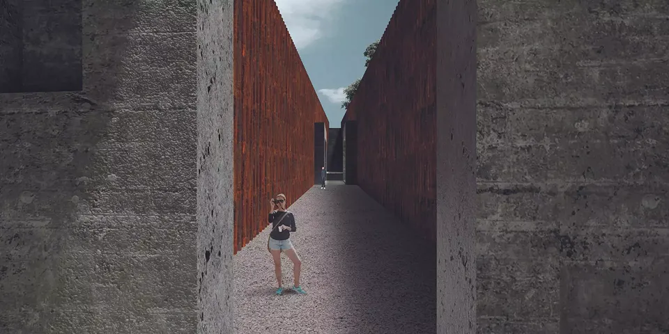 Vue extérieure direction de l'Est dans la tranchée