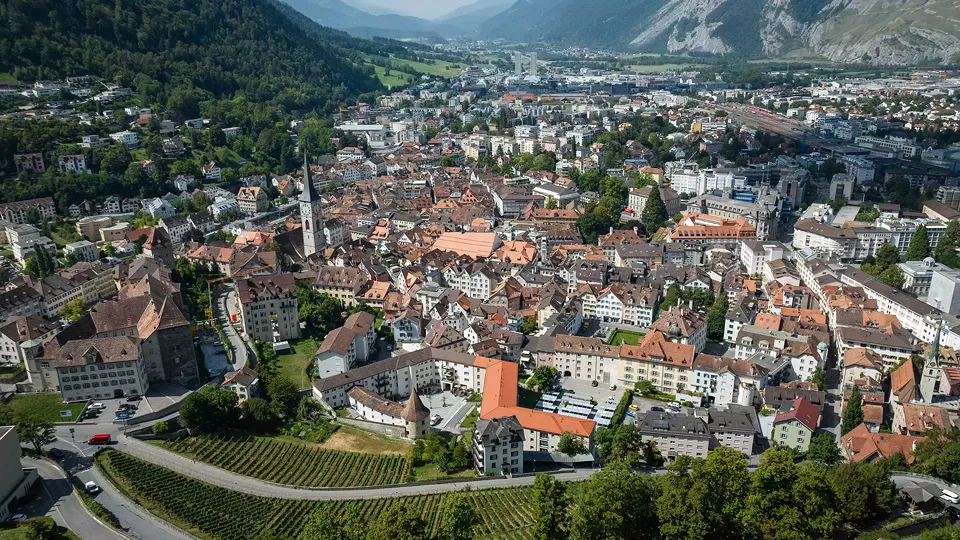 Vogelperspektive mit Blick auf Chur