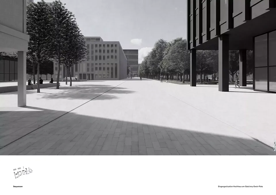Eingangssituation Hochhaus am Gościnny-Dwór-Platz
