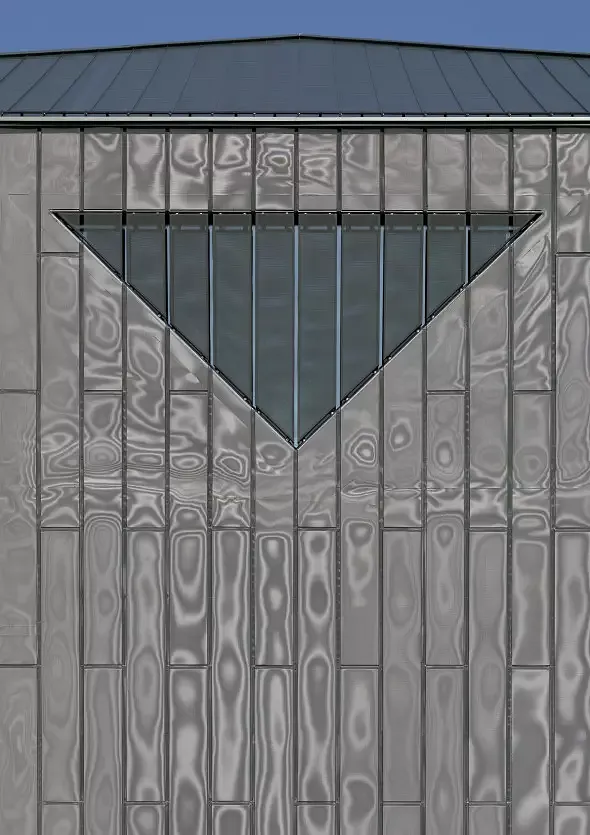 Detailansicht der Fassade aus Rheinzink - Streckmetall