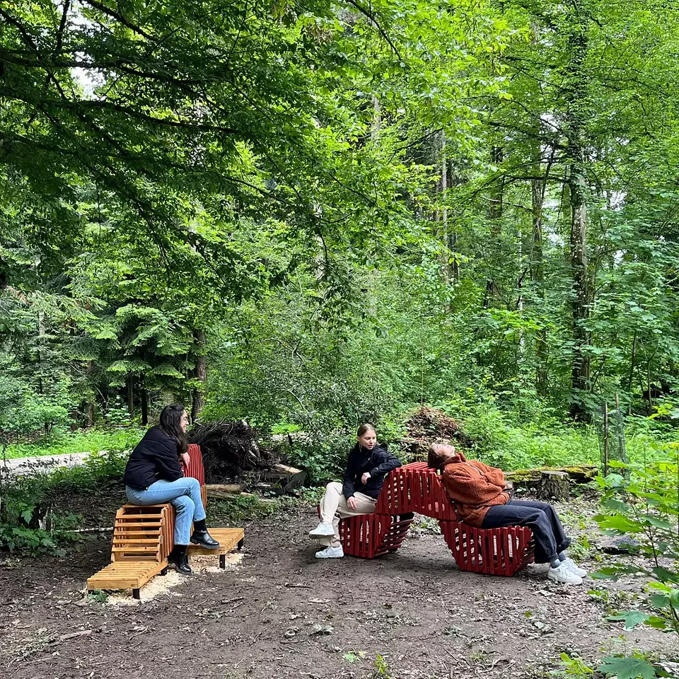 Projekt: The Seedling – Standort: Waldlabor hub – «The Seedling» ist ein modulares und interaktives Projekt, das verschiedene Nutzungsmöglichkeiten bietet, darunter auch die Möglichkeit für die Förster, über den Wald zu unterrichten.