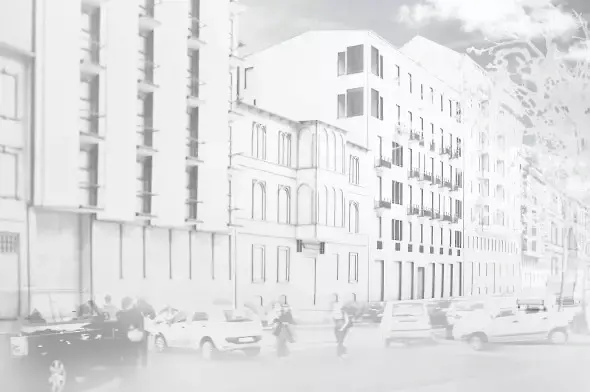 Strassenfassade mit Loggien um das Gebäudevolumen zum kleineren Gebäude aufzulösen