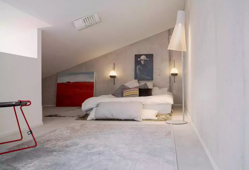 Intérieur villa A: loft mezzanine chambre