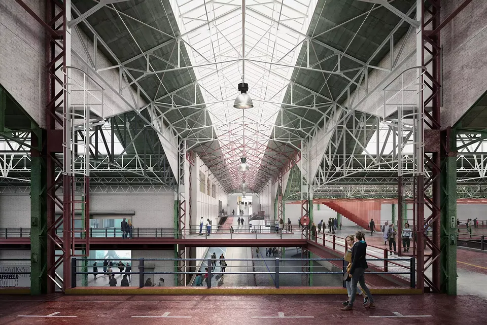L’étage supérieur (Piano Nobile) permet d’embrasser toute la «Nave», une coursive de plus de 200 mètres de  long se distinguant par une construction à ossature en acier qui enjambe les salles d’exposition.