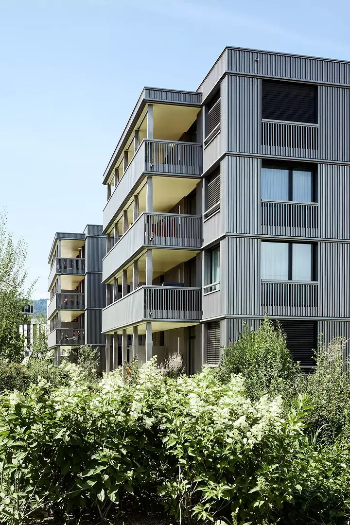 Holzfassade mit metallenem Glanz