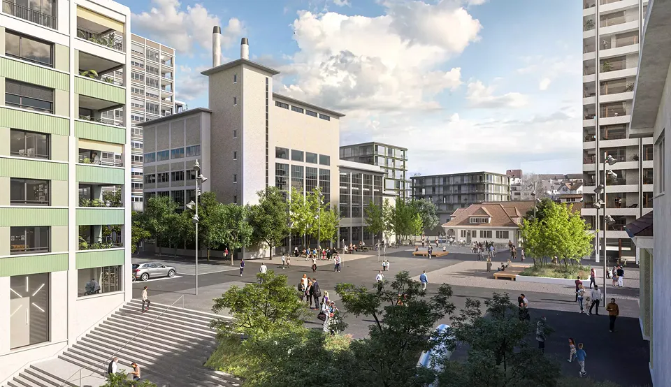 Der Kesselhausplatz wird mit einer grossen Freitreppe zum Herz des Quartiers.