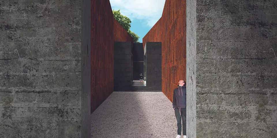 Vue extérieure direction de l'Ouest dans la tranchée