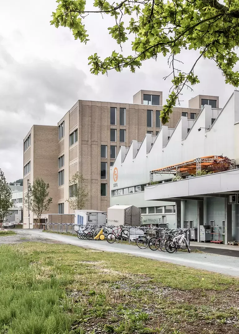 Der Klinker «kelesto» 24 / 11.5 / 7.1 in lichtgrau wurde in verschiedenen Verbandtechniken eingesetzt. Die unterschiedlichen  Farbtöne sind durch einen sogenannten Buntbrand entstanden.