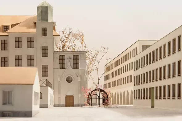 Modellfoto von der Jupiterstrasse Richtung Kapelle